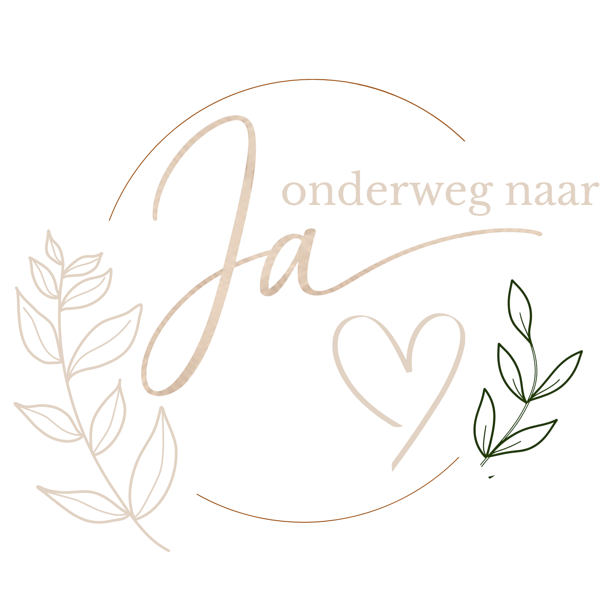 Onderweg naar JA - logo met hartje en botanische lijntekening
